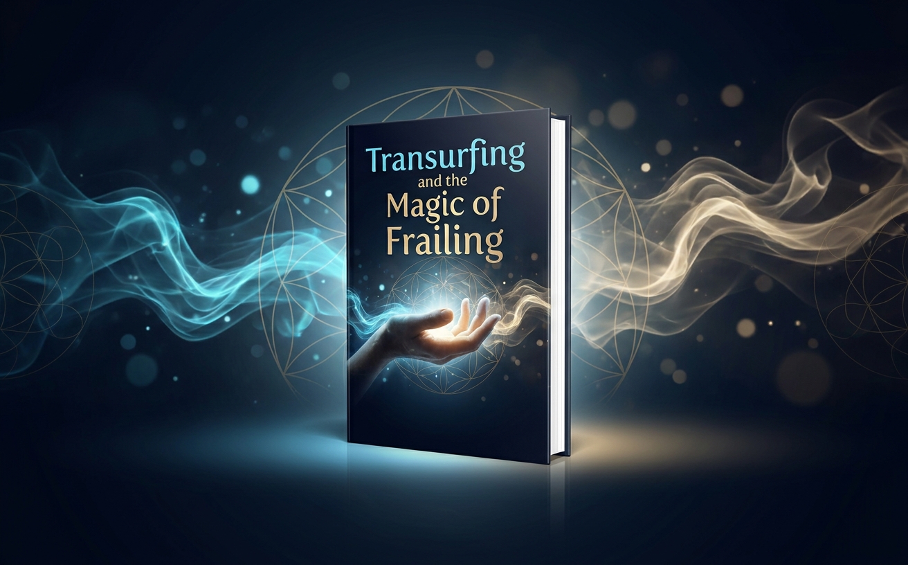 Apply Visual Style: Deep midnight navy and champagne gold color grade. High-end executive aesthetic. Use ethereal blue energy wisps and subtle sacred geometry lines in the background. Lighting is cinematic and moody. All elements must match the 'Transurfing and the Magic of Frailing' book cover brand identity: #0B111B, #C5A059, #5ED8F2. A sleek, horizontal timeline infographic showing three glowing gold nodes connected by a cyan energy line. Node 1: "Release Control". Node 2: "Align Energy". Node 3: "Attract Effortlessly". Minimalist gold vector icons above each node (a broken chain, a glowing sphere, a magnetic wave). Elegant serif typography. Landscape 970x600.